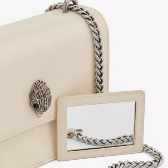 Kurt Geiger Leather Shoreditch Flap Cnvrtbl Corssbody Bag in Bone w/Mirror NWT - Picture 2 of 9
